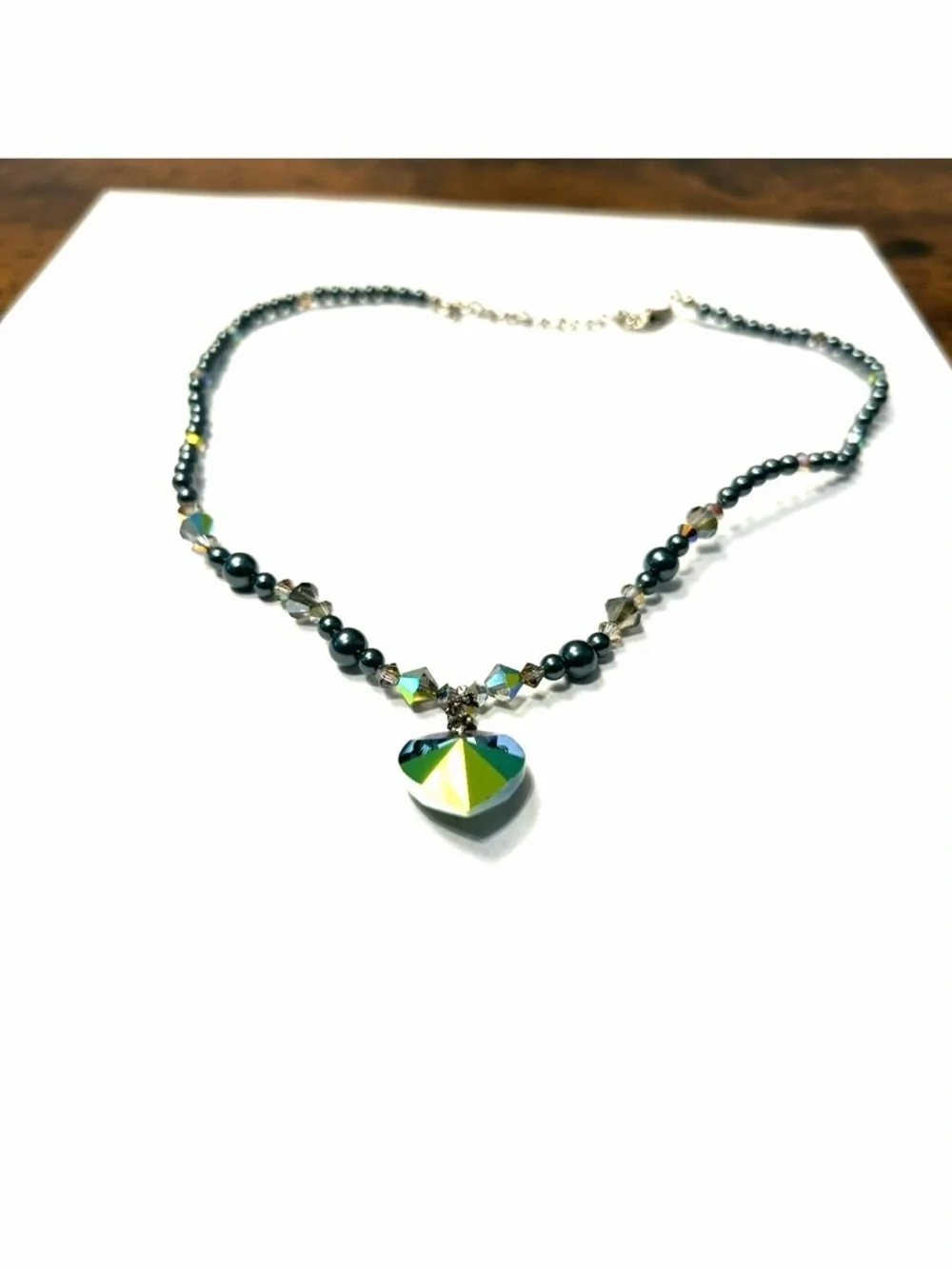 Iridescent Crystal Heart Necklace Earrings Set Y2K Glam Sparkle
